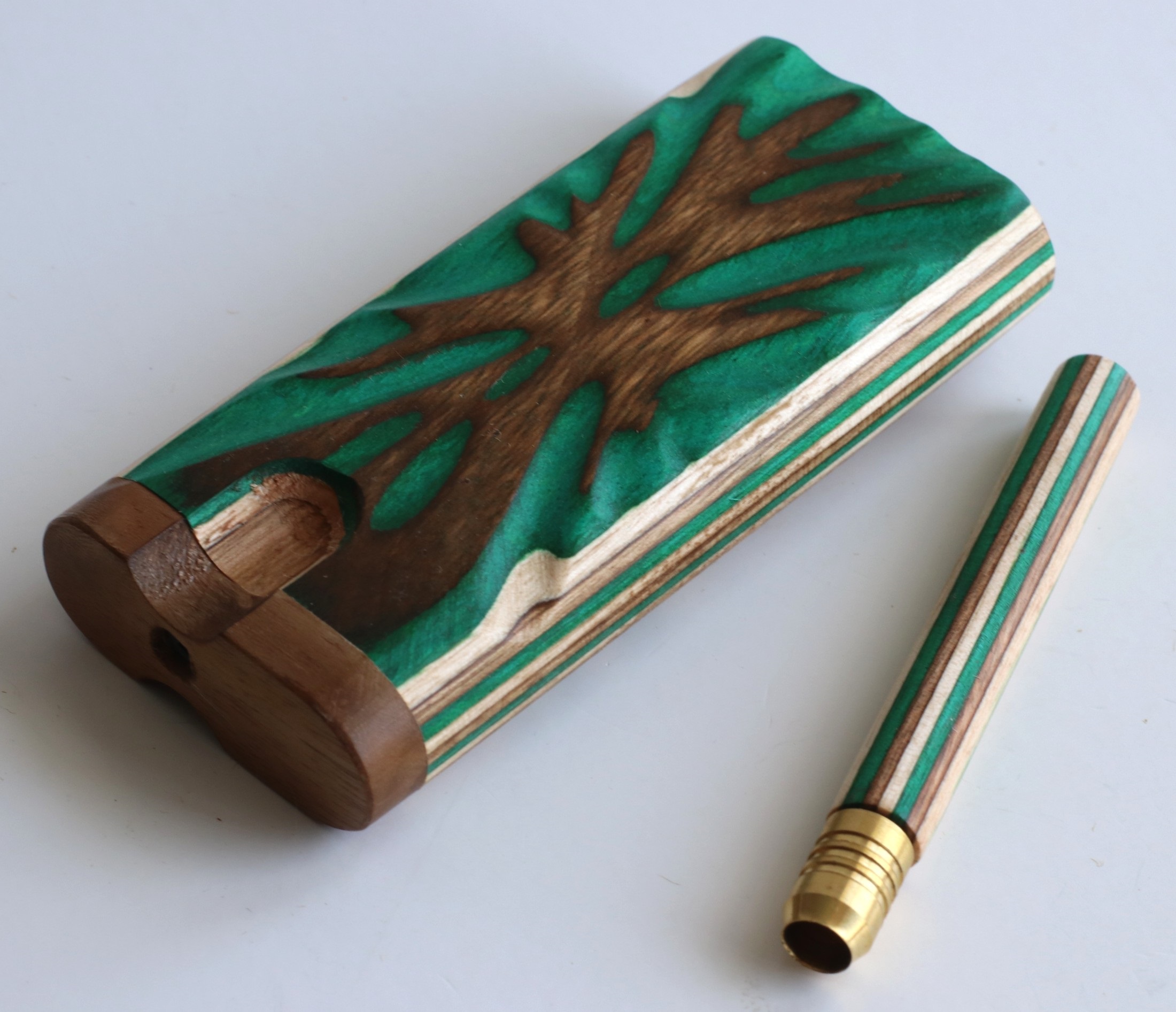 4" Swivel Lid Etched Rainbow Dugouts & Pipes-One of a Kind