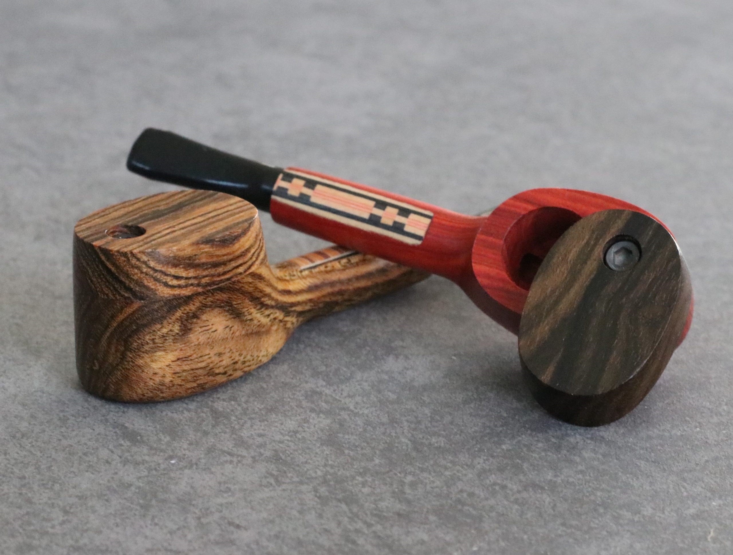 4" Exotic Wood Pipe- L56 TRIBAL- American Crafted Swivel Lid Wood Smoking Pipe - Swivel Lid Pipe