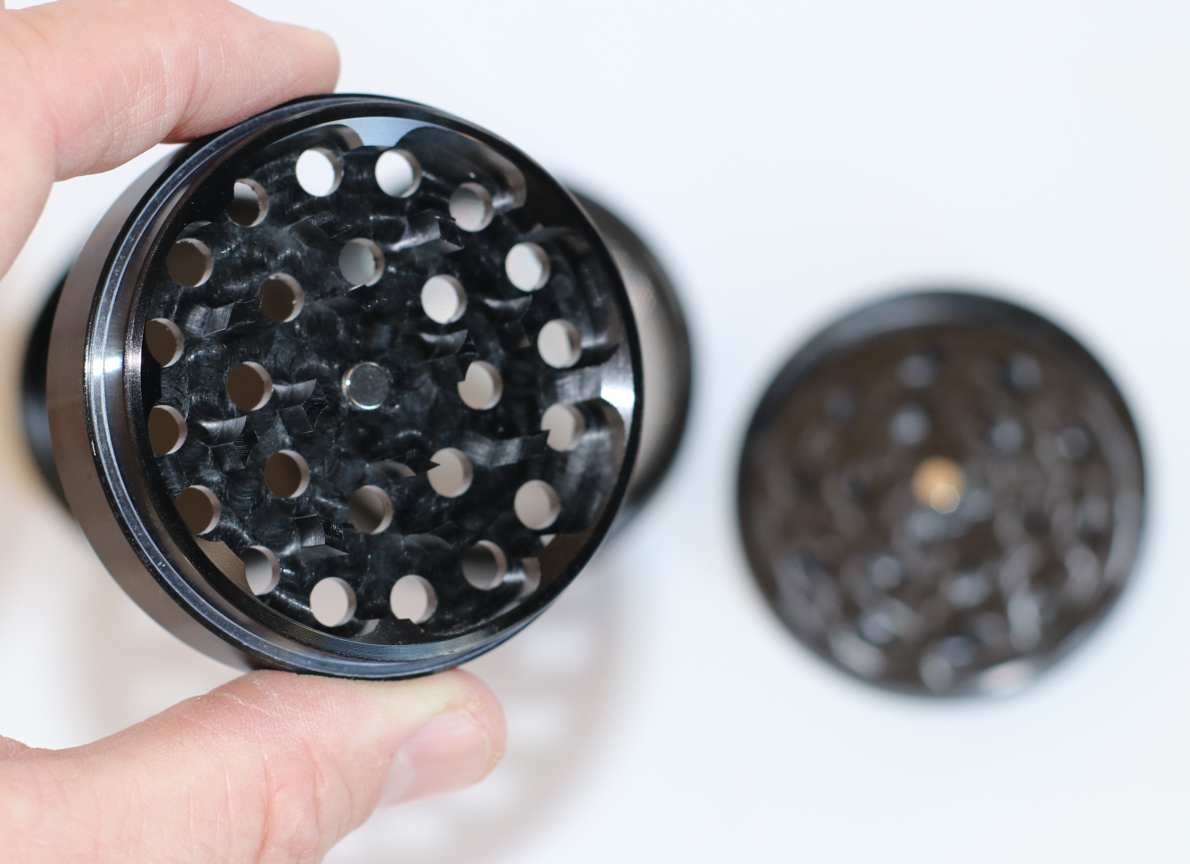 2.5" Black Professional Grade Dried Herb Grinder- 4pc-Magnetic Lid-Filter-Sharp Grinder for Dried Herbs - 4 Piece Herb Grinder-Black