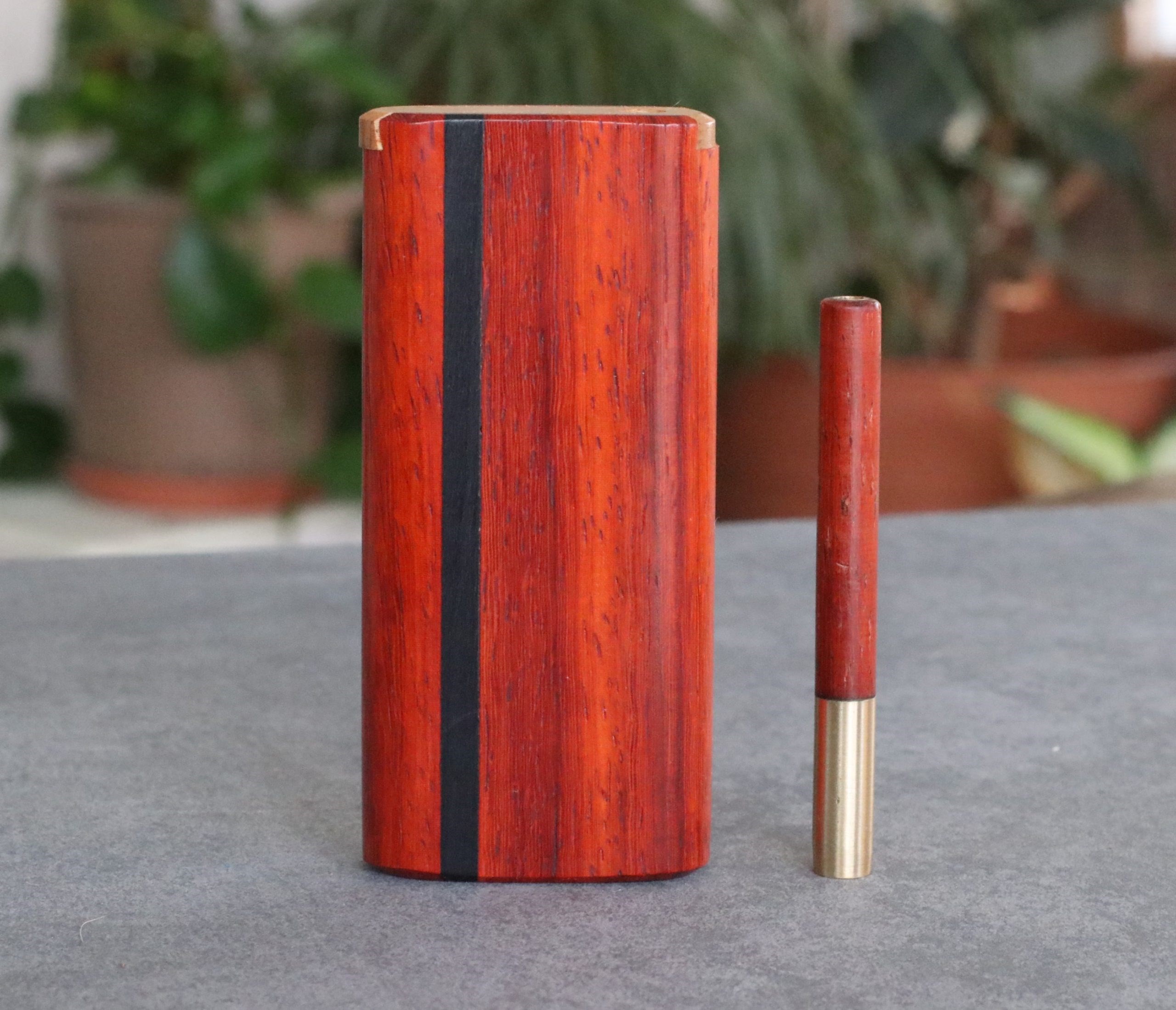Vermillion 4" Dugout w/ Ebony inlay & One Hitter Pipe- Pure Class-American Handcrafted Stash Box - Vermillion Dugout