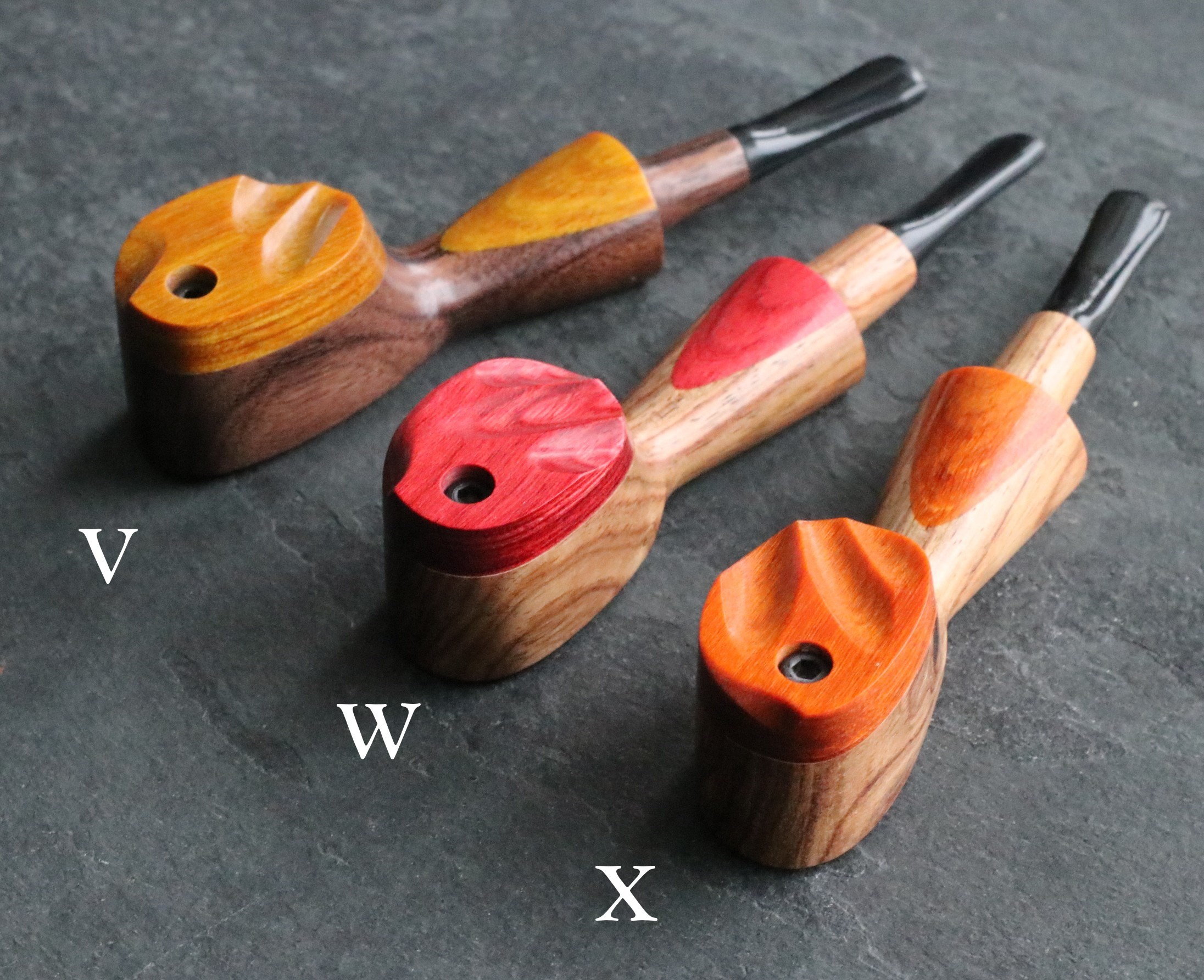 Colorful Exotic Wood Pipes with Swivel Lid- G3 COLOR ETCH BODY- Handcrafted American Pipes