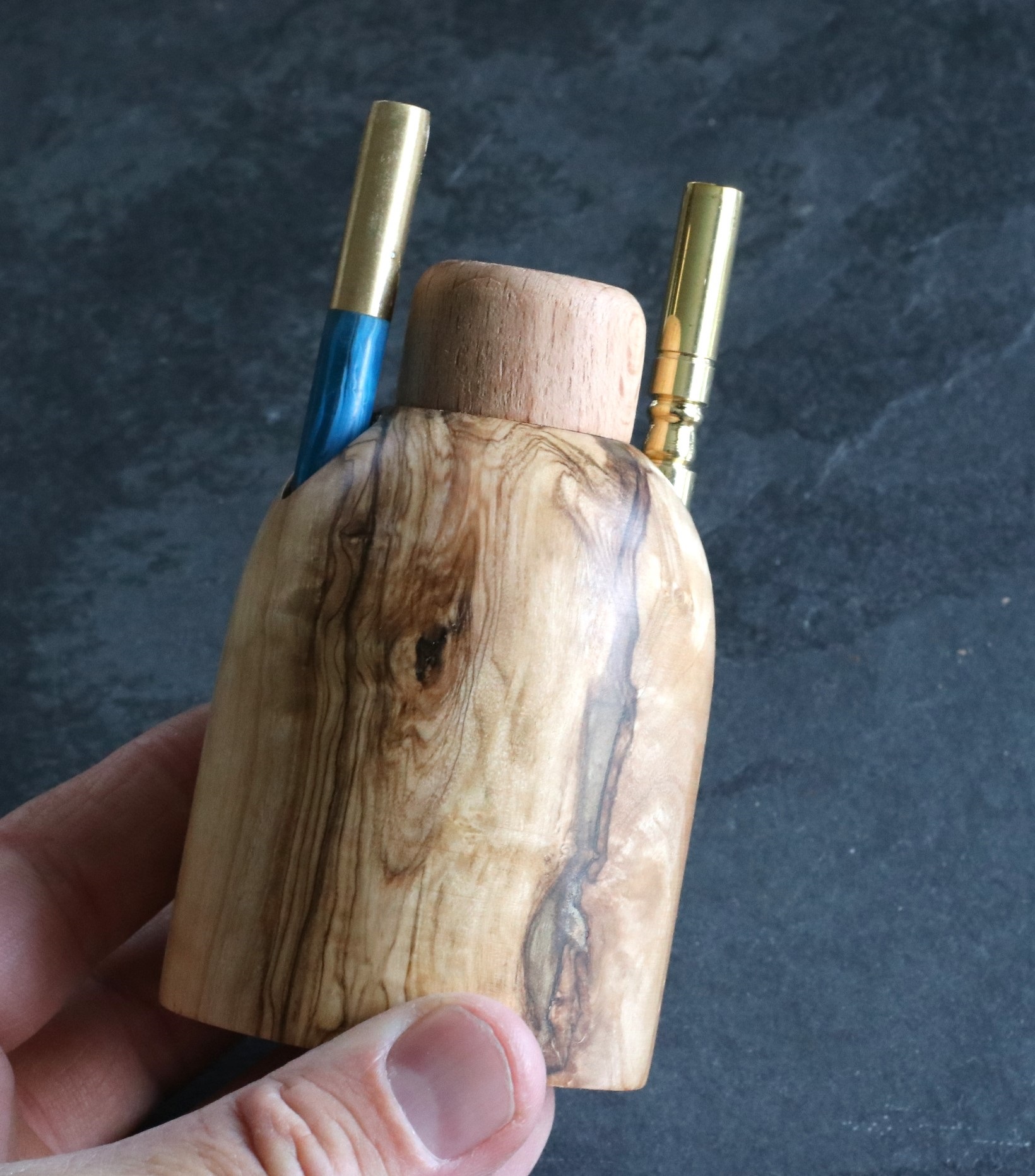 Olive Wood Tabletop Dugout- One Hitter Stash Box- Smoker's Gift