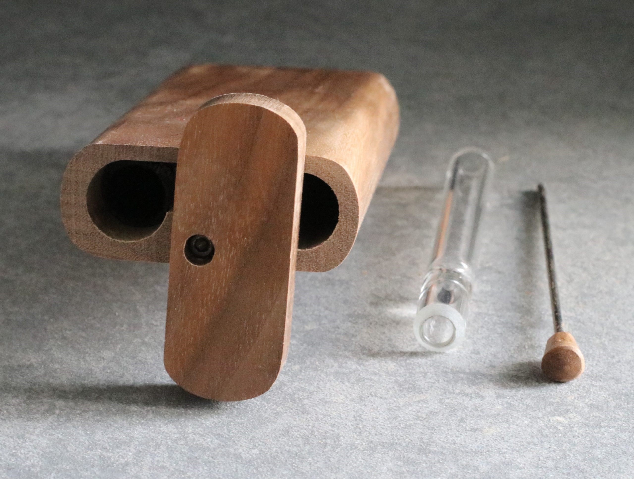 4" Walnut Wood Dugout- by Futo- Premium Stash Box with One Hitter & Stash Cleaner