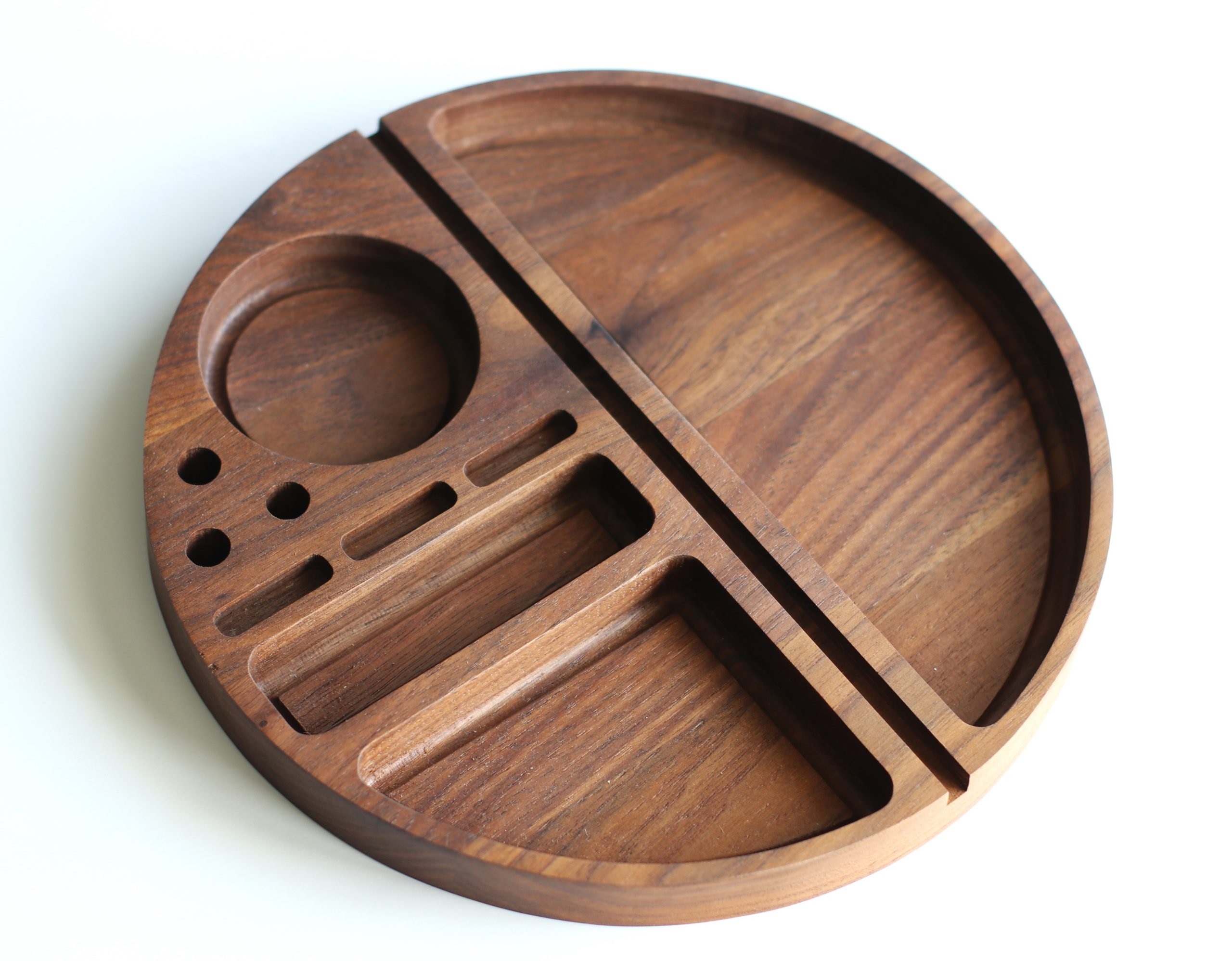 Handcrafted Walnut Rolling Tray- 9" Circular Smoker's Tray