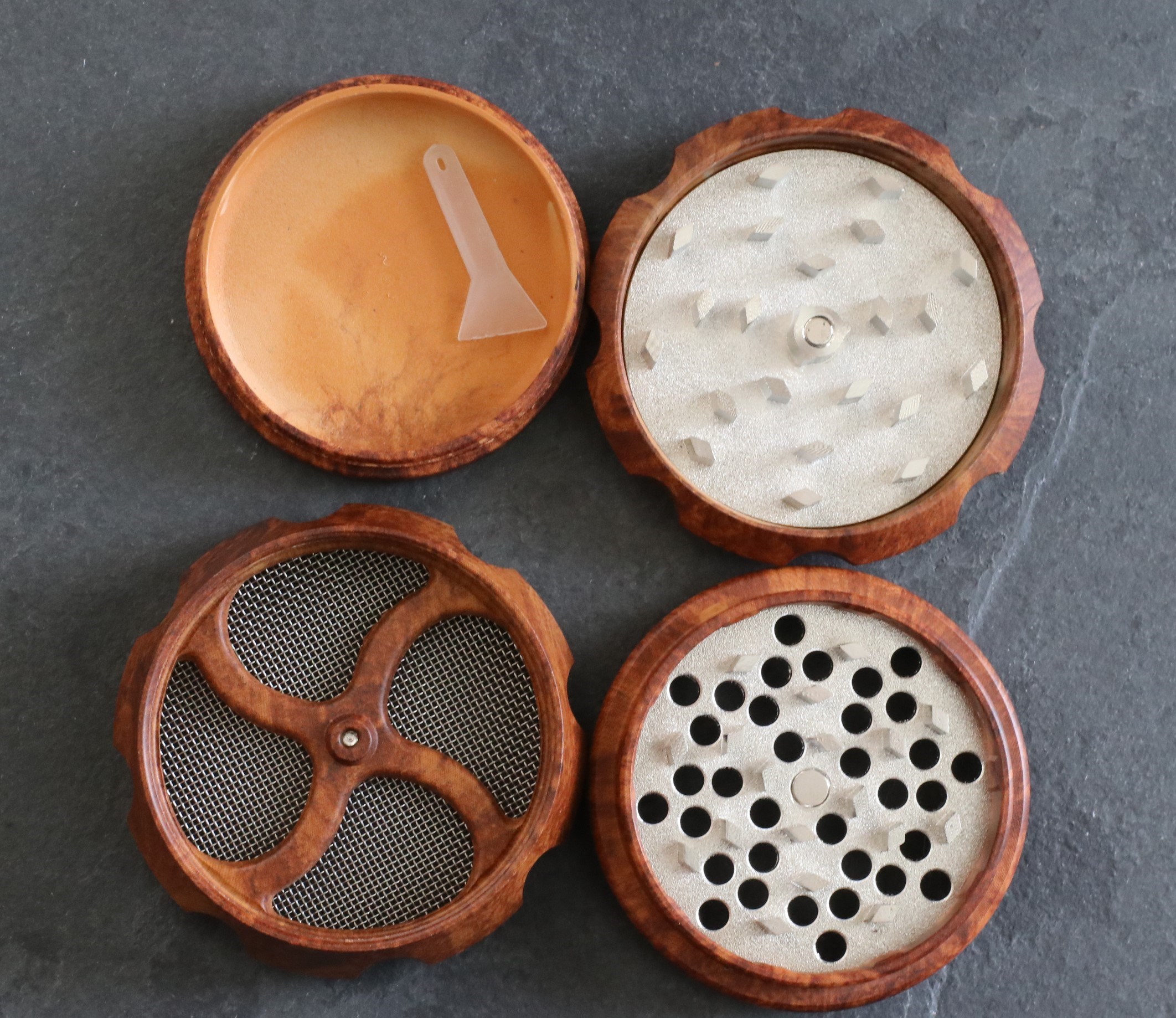 2.5" Wood Resin Herb Grinder- 4 Piece Grinder with Catch-Screen-Magnetic Lid - Herb Wood Grinder