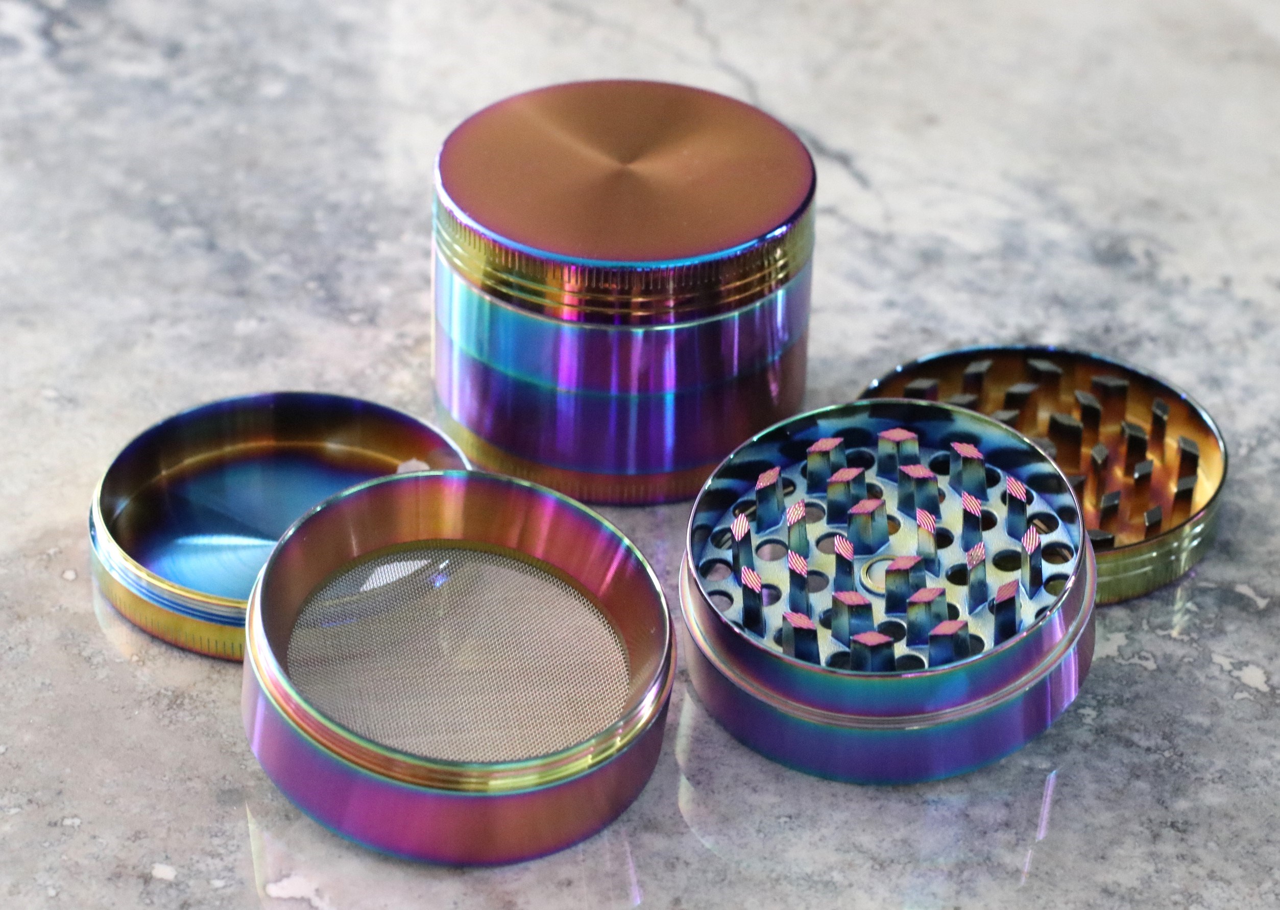 2" Rainbow Herb Grinder- 4 Part Metal Grinder for Dried Herbs