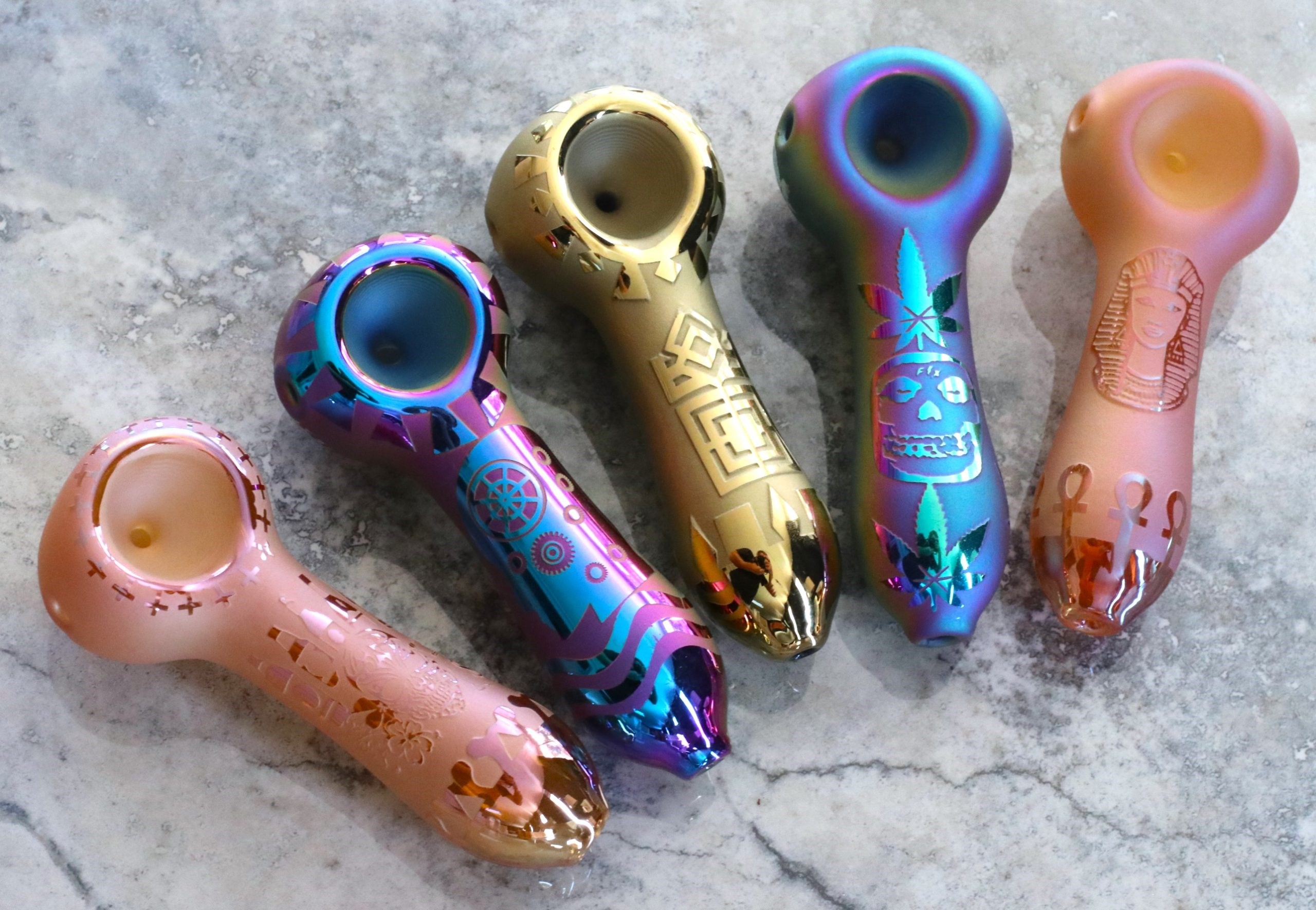 4" Glass Spoon Pipe w/colorful ceramic coating-Pink Money - 4' Glass Spoon Pipe