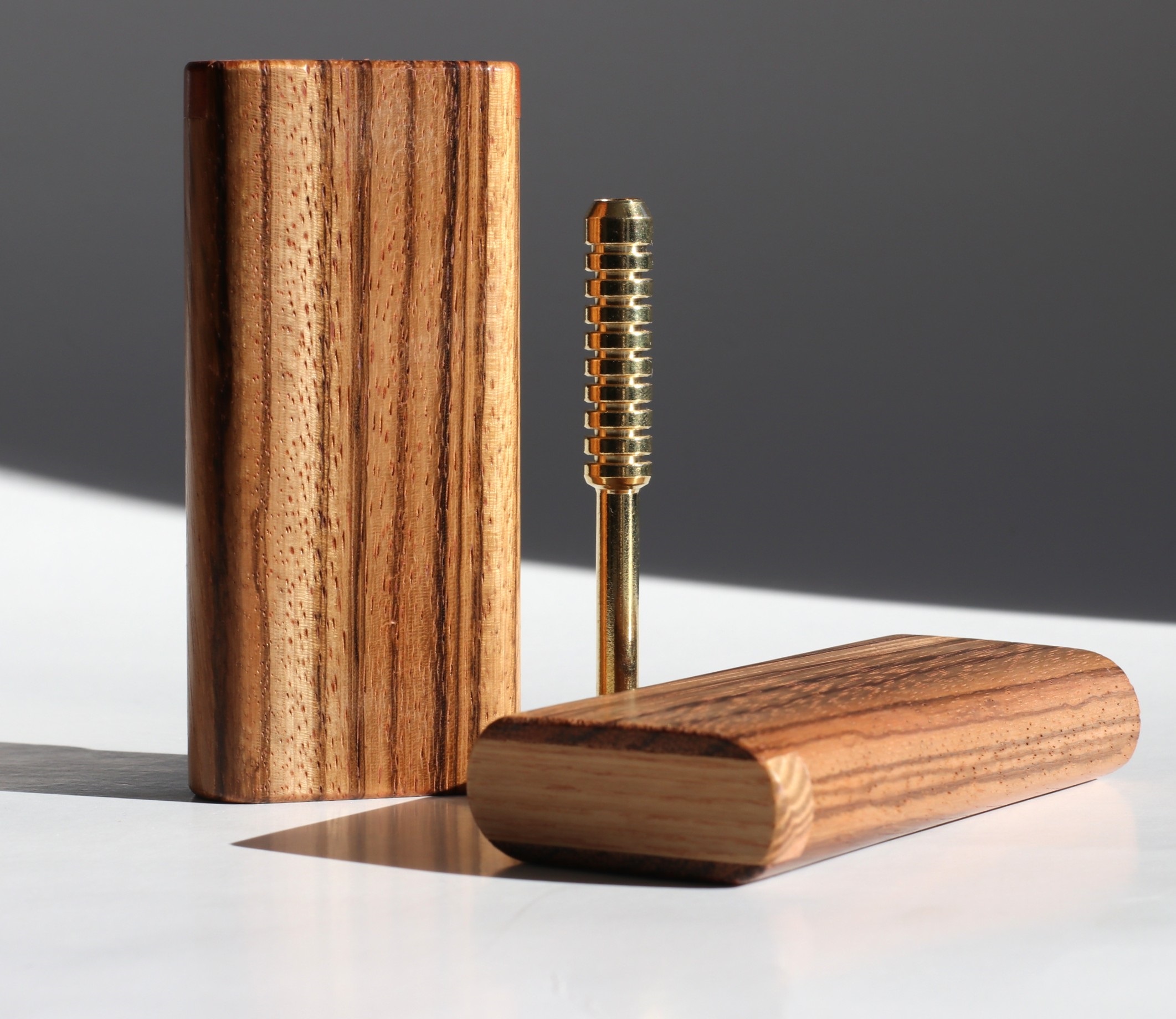 4" Zebra Wood Dugouts & One Hitter Pipe-Snap Top Lids-American Crafted Stash Box