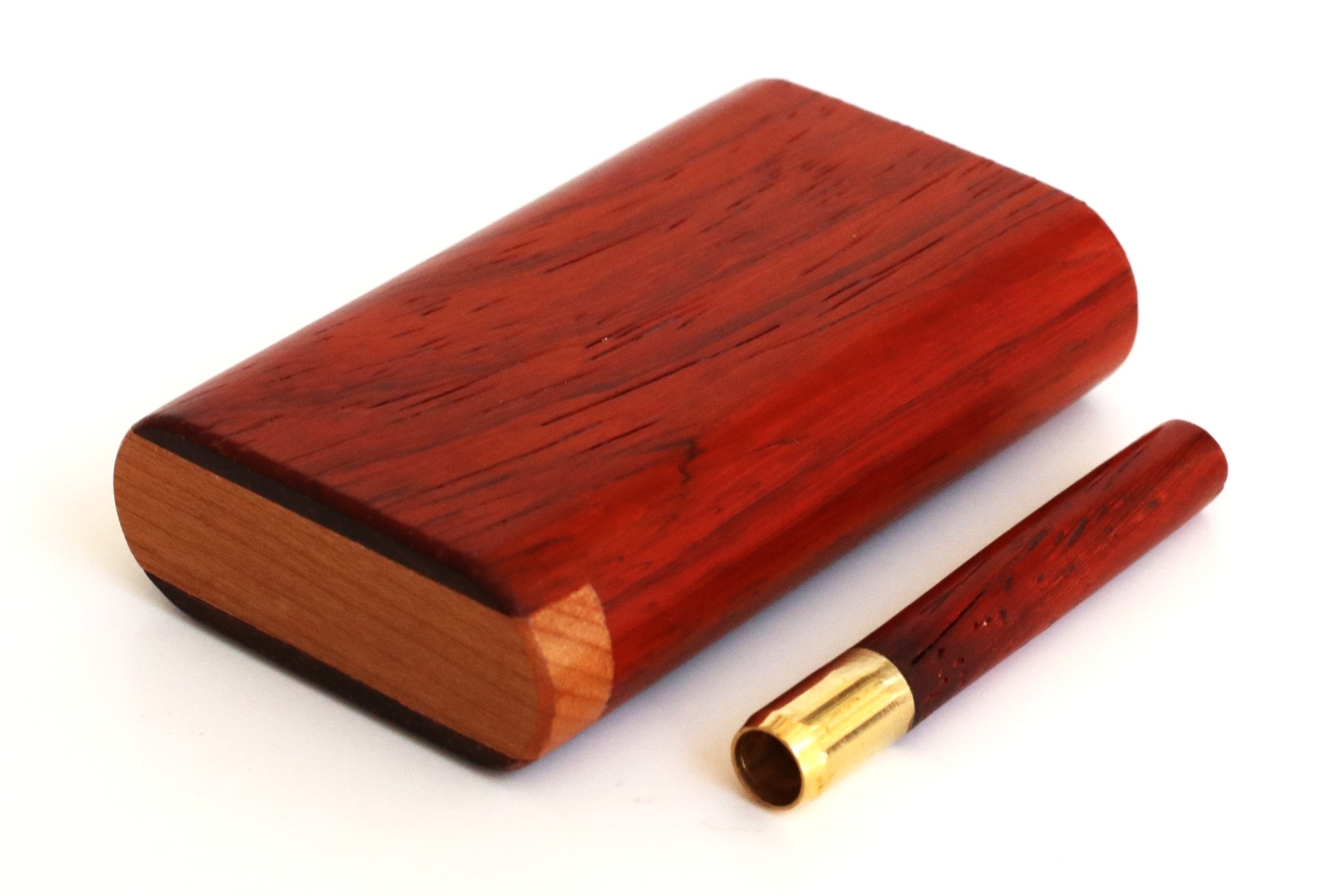 3" Snap Lock Dugout & One Hitter Pipe-Red Padauk-American Crafted Exotic Wood Stash Box