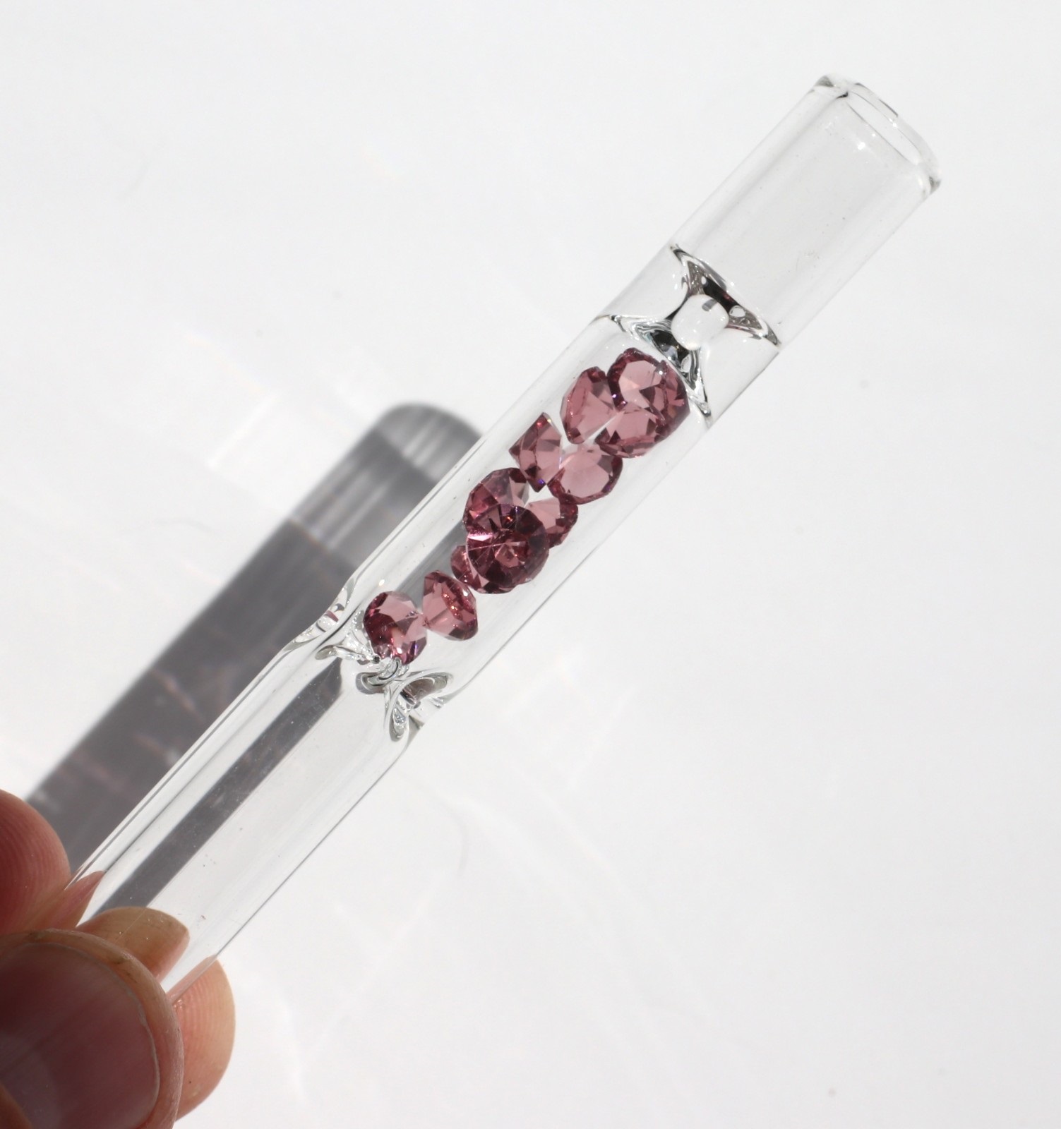 4" Glass One Hitter Pipe-Chillum-Gem Filter Chamber-Unique Glass Pipe - 4' Glass Chillum-Gem Filled Stone Filter