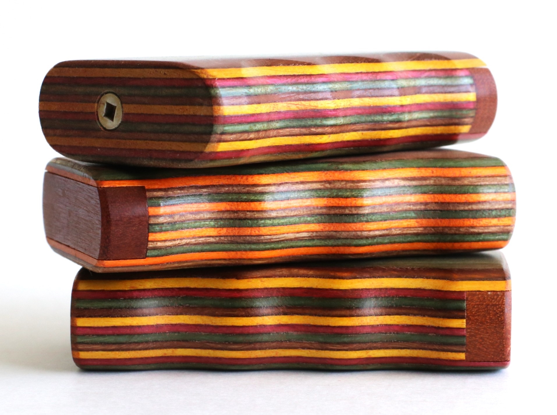 3" Colorful Wood Dugout & One Hitter Pipe-Unique Magnetic Lid-American Crafted Stash Box