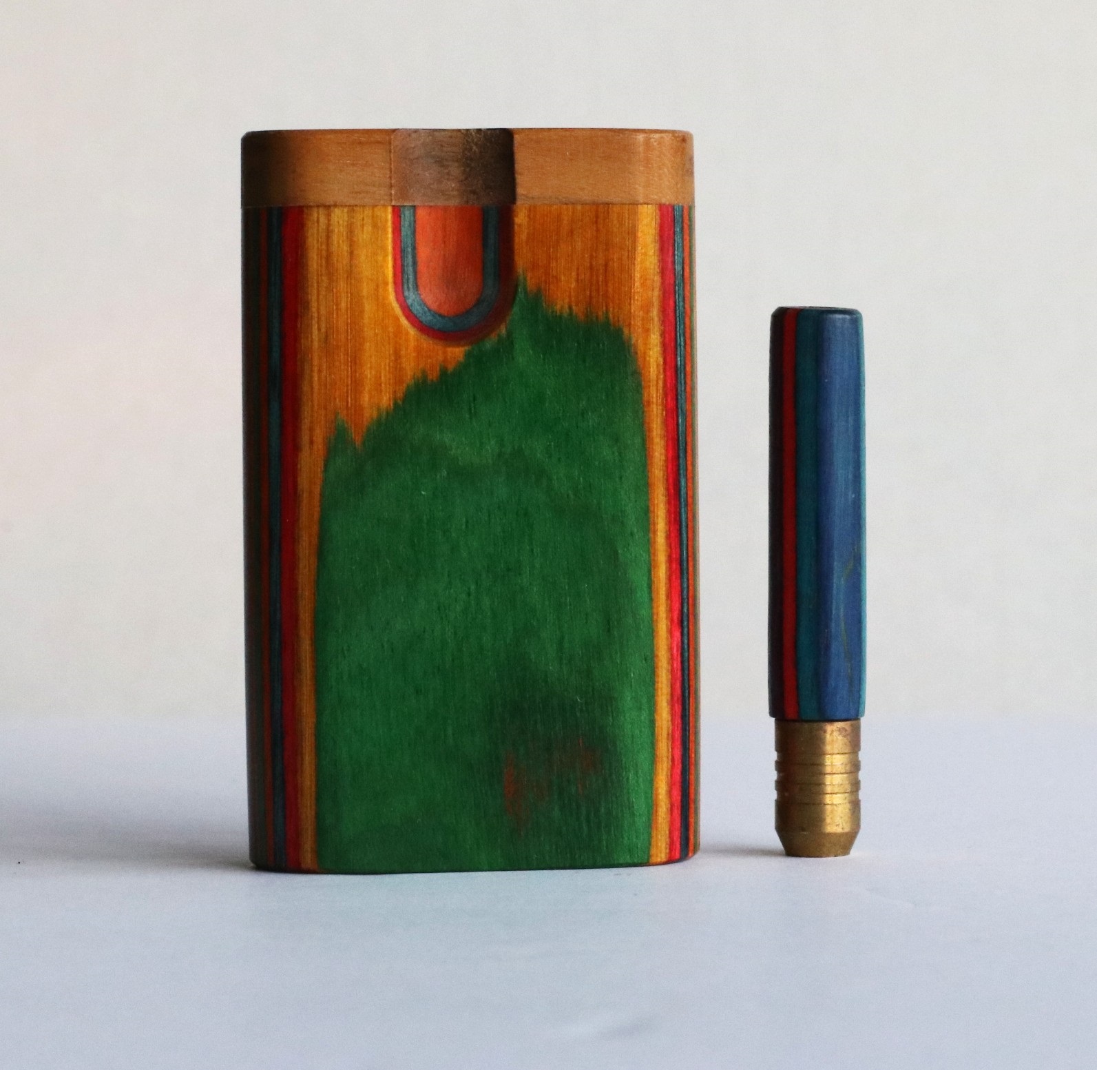 3" Swivel Lid Diamond Wood Dugouts & One Hitter Pipes-Colorful Small Stash Box