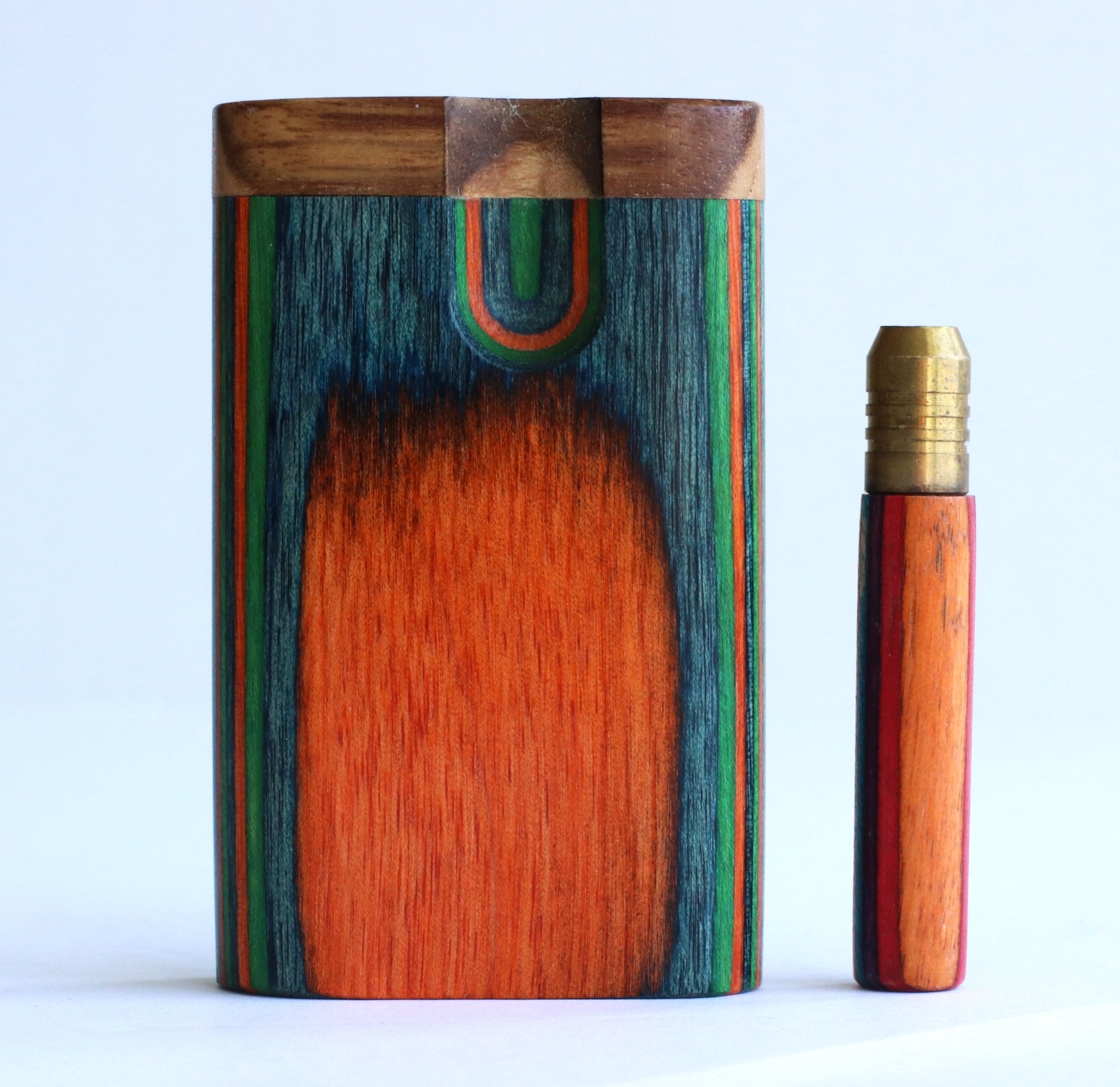 3" Swivel Lid Diamond Wood Dugouts & One Hitter Pipes-Colorful Small Stash Box - 4.5' Glass One Hitter PIpes